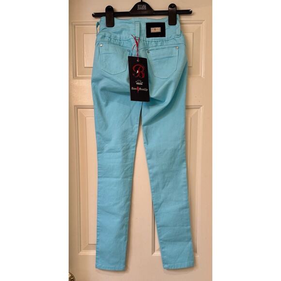 BonBonUp Butt Lifter Jeans Womens 8 Turquoise Black Belt Stretch 2024 Columbia - Picture 3 of 16